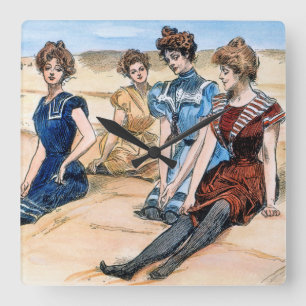 Relógio Quadrado Meninas de Gibson na praia, 1900