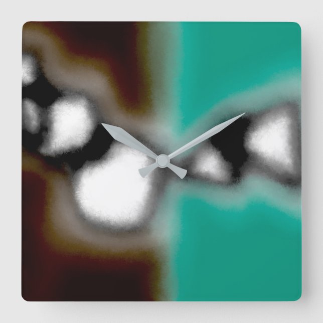 Relógio Quadrado Mensagem em uma garrafa: Abstrato Brown, Teal, B & (Frente)
