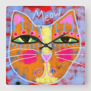 Relógio Quadrado Meow Abstrato Cat Art