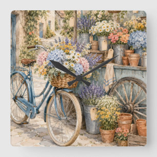 Relógio Quadrado Mercado de Flores Bloomcore Bicicleta