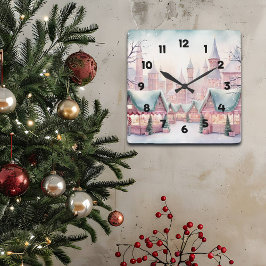 Relógio Quadrado Mercado de Natal "Mint" e "Cozy" cor-de-rosa - Cen