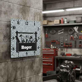 Relógio Quadrado Metal galvanizado com caixa de ferramentas persona