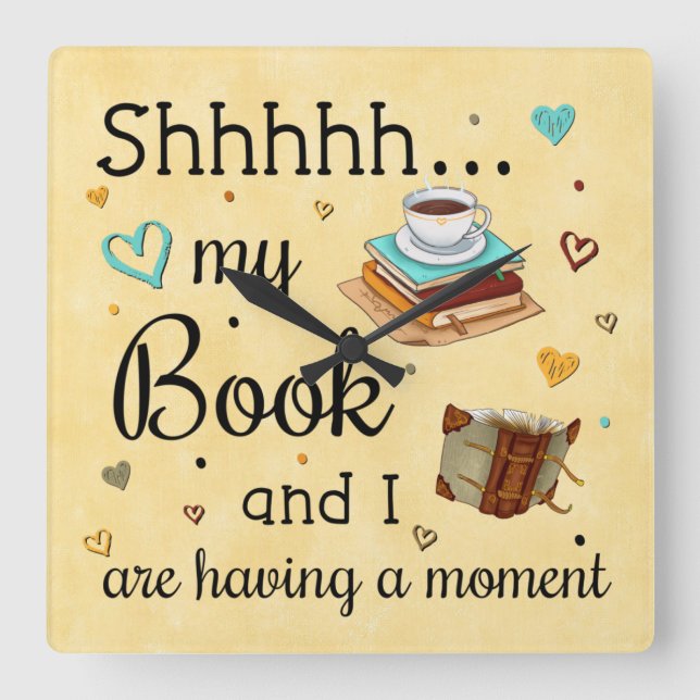Relógio Quadrado Meu livro e eu estamos tendo um momento (Frente)