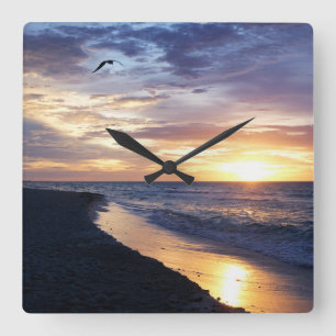 Relógio Quadrado México Sunrise na Praia