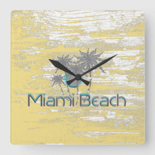 Relógio Quadrado Miami-Beach, Flórida, Palmas, Grunge Legal