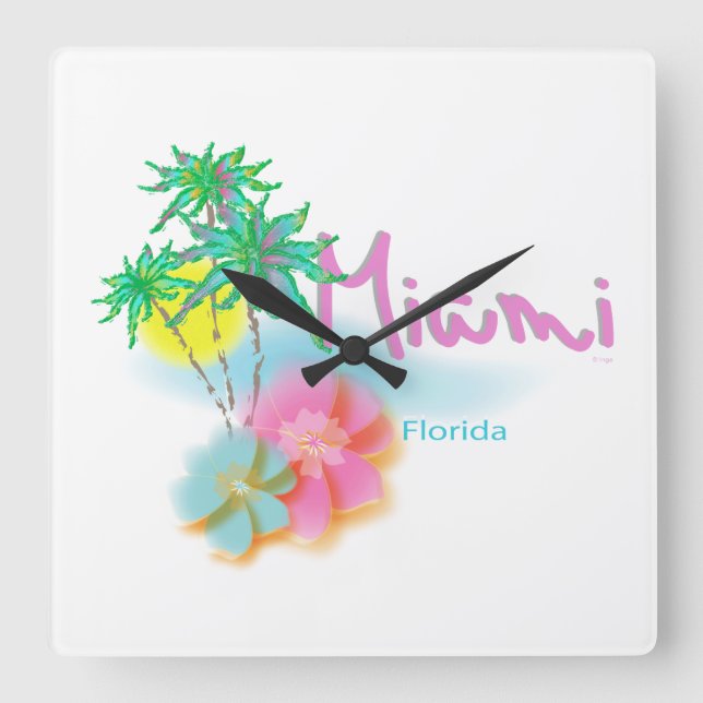 Relógio Quadrado Miami bonito Florida (Frente)