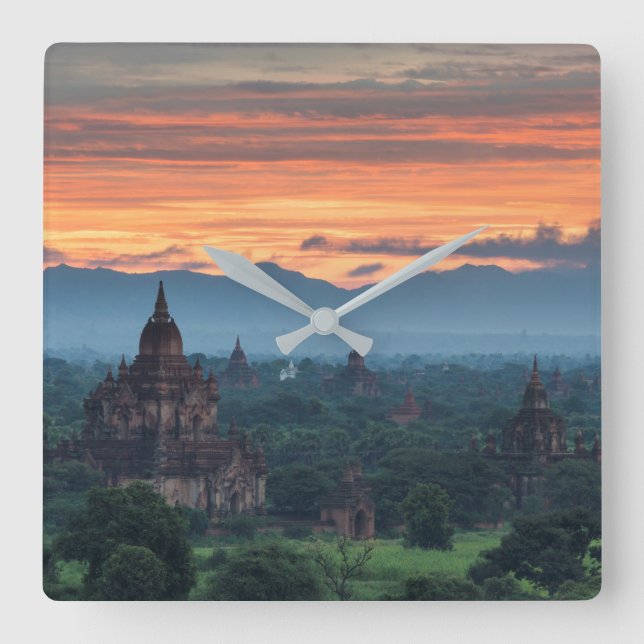 Relógio Quadrado Mianmar, Bagan Sunrise (Frente)