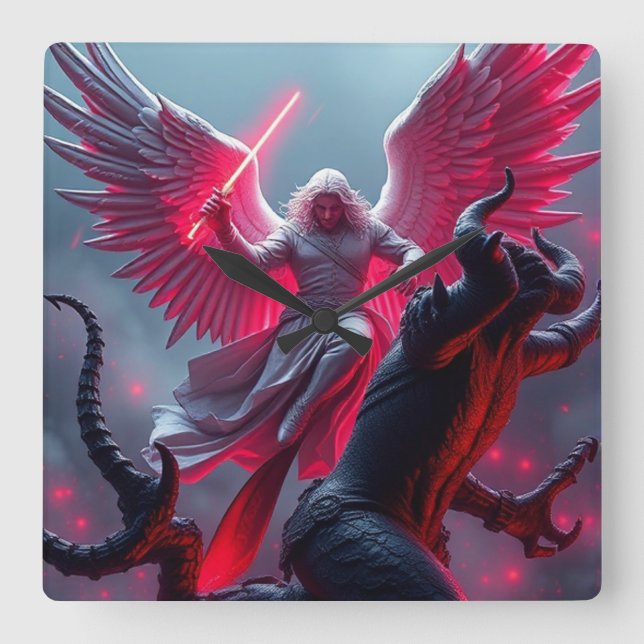 Relógio Quadrado Michael, o Arcanjo, joga a parede do Dragão. (Frente)