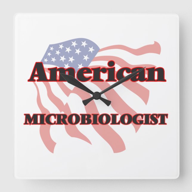 Relógio Quadrado Microbiologista americano (Frente)