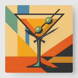 Relógio Quadrado Mid Century Modern Sunrise Bauhaus Martini