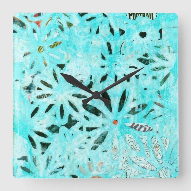 Relógio Quadrado Mídia mista de arte margarida (Frente)