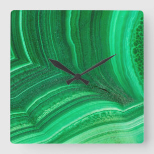 Relógio Quadrado Mineral de Malaquita verde brilhante