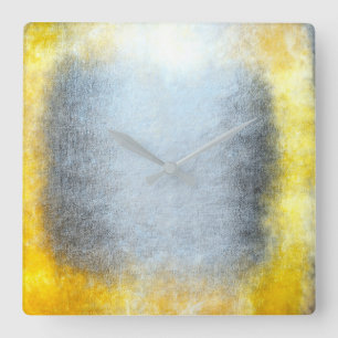 Relógio Quadrado Minimalismo Grungy Pintura Abstrato Cinza Amarelo