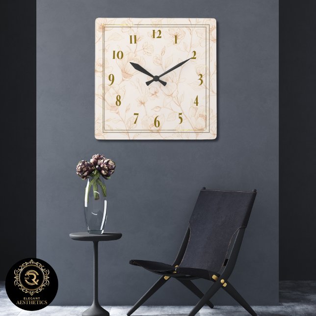 Relógio Quadrado Minimalist Neutral Wildflower Wall Clock (Criador carregado)