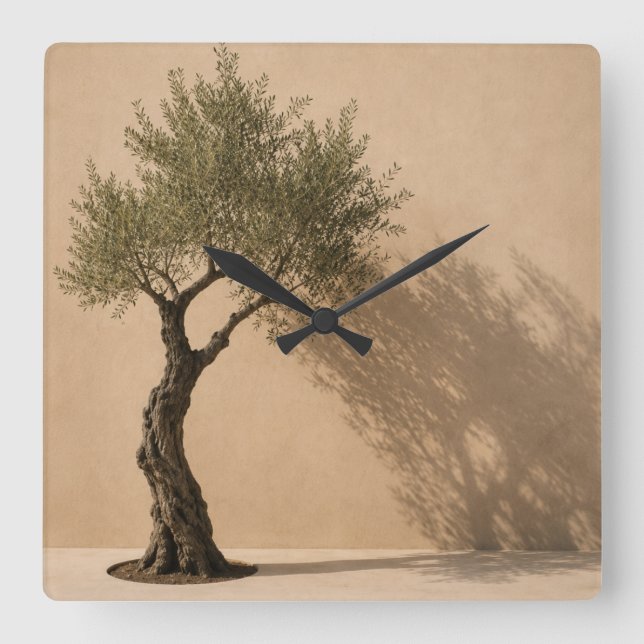 Relógio Quadrado Minimalist Olive Tree Wall Clock (Frente)