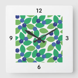 Relógio Quadrado Mirtilo Moderno Padrão Elegante Verde Roxo.