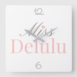 Relógio Quadrado Miss Delulu – Decoração de Casa Rosa e Cinza