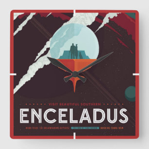 Relógio Quadrado Missão De Poster-Cassini Do Espaço Retroativo A Sa