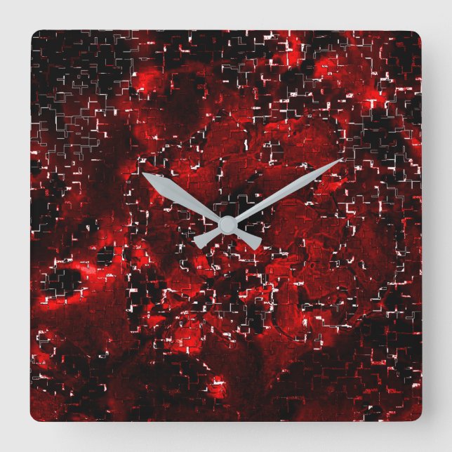 Relógio Quadrado Mistura de pétalas vermelhas chuvosas e rústicas s (Frente)