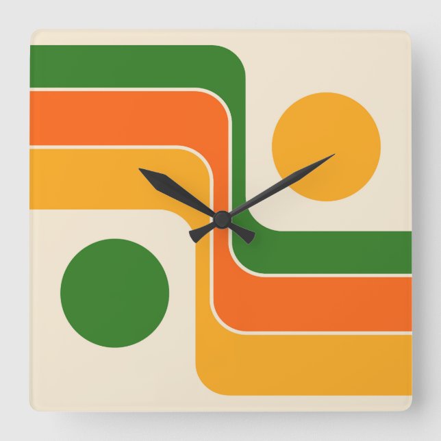 Relógio Quadrado Mod Estilo Retro Geométrico dos Anos 70 (Frente)