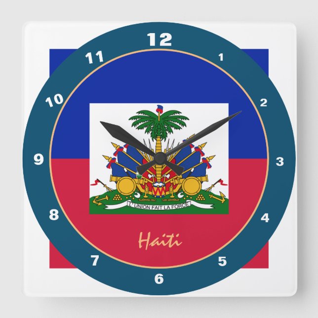 Relógio Quadrado Moda de tendências da bandeira haitiana e do Haiti (Frente)