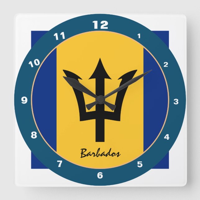 Relógio Quadrado Moda de tendências de Barbados Flag & Barbados /de (Frente)