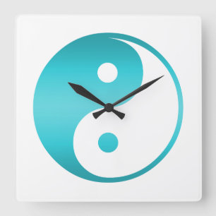 Relógio Quadrado Modelo azul Yin-Yang da ilustração da cerceta de
