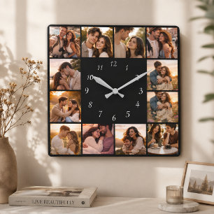 Relógio Quadrado Modelo de colagem de 12 fotos personalizadas quadr