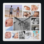 Relógio Quadrado Modelo de Colagem de Fotos<br><div class="desc">Modelo de Colagem de Fotografias ...  simplesmente adicione suas próprias fotografias a este relógio da parede do excelente ...  fácil de personalizar ...  relógio personalizável de modelo de foto de Ricaso</div>