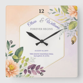 Relógio Quadrado Modelo de Convite de Casamento Floral Elegante