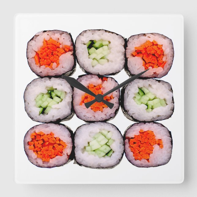 Relógio Quadrado Modelo japonês da comida de Rolls do sushi (Frente)