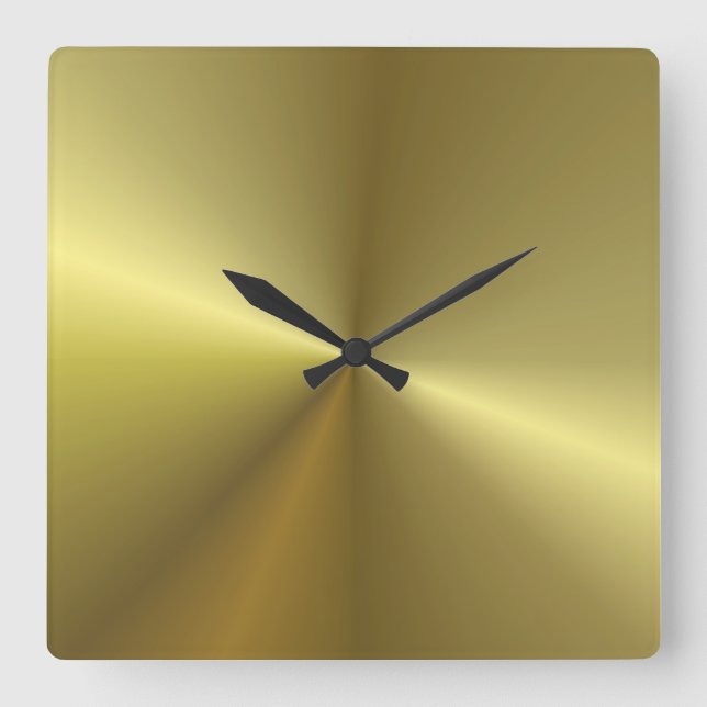 Relógio Quadrado Modelo Moderno de Olhar Dourado Metálico (Frente)