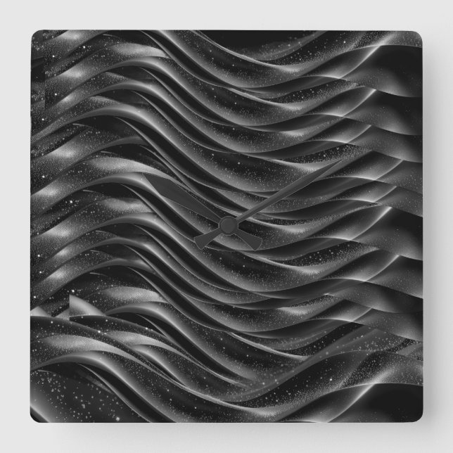 Relógio Quadrado Modern Abstract Black Waves Wall Clock – (Frente)