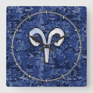 Relógio Quadrado Modern Aries Zodiac - Símbolo Marinho Blue Digita