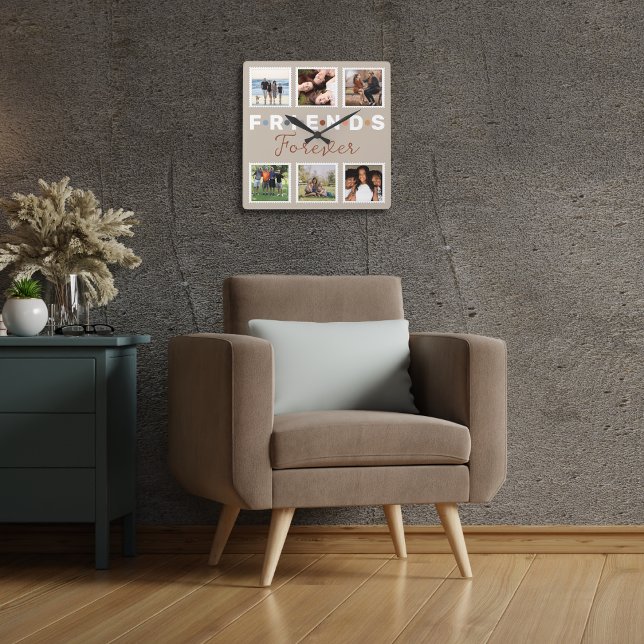 Relógio Quadrado Modern Beige Friends Forever - Estilo de carimbo p (Criador carregado)