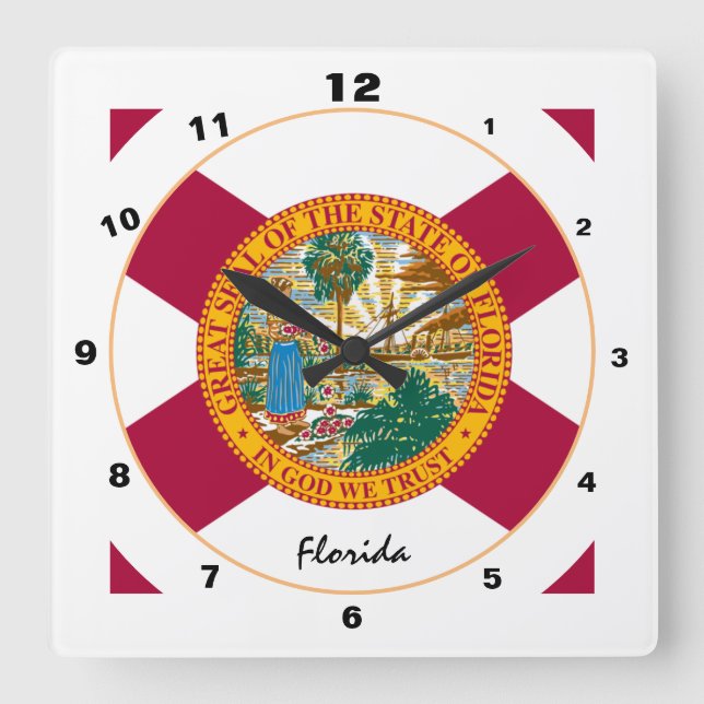 Relógio Quadrado Modern Florida Home, Florida Flag design / EUA (Frente)