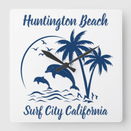 Relógio Quadrado Modern Huntington Beach California Dark Blue