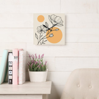 Relógio Quadrado Modern Line Art Wall Clock | Boho Floral