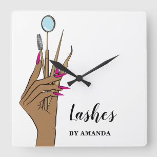 Relógio Quadrado Modern Makeup Eyebrow Eyes Lashes Girly