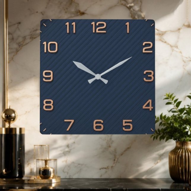 Relógio Quadrado  Modern Navy Blue Square Minimalist Rose Gold  (Criador carregado)