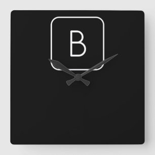 Relógio Quadrado Modern Styled Initial Monogram   White & Black