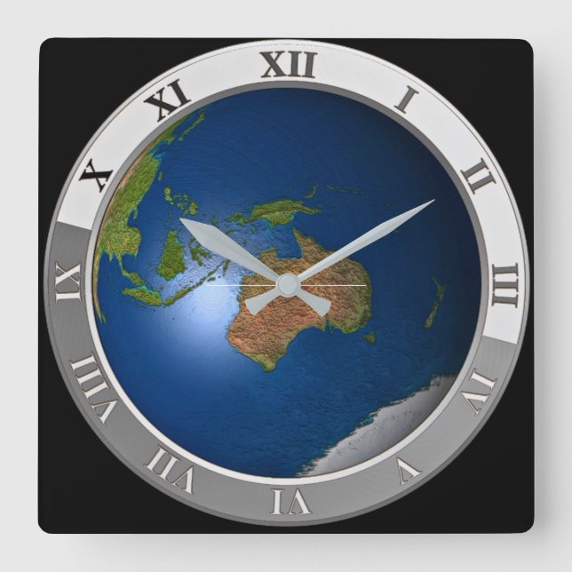 Relógio Quadrado Modern World Map Wall Clock (Frente)