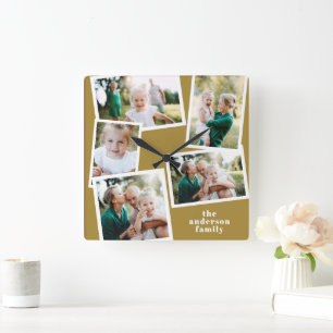 Relógio Quadrado Moderna mostarda multifoto-família decor