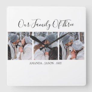 Relógio Quadrado Moderna Nossa Família De Três  Foto