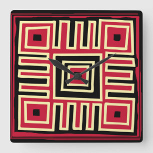 Relógio Quadrado modernista abstrato geométrico vermelho e preto