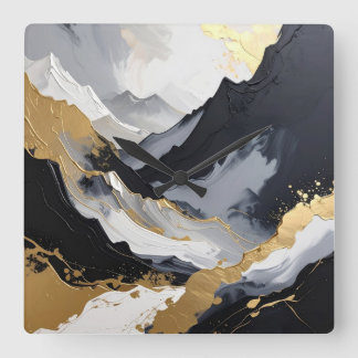 Relógio Quadrado Moderno Acrílico de Luxo Abstrato Preto e Dourado
