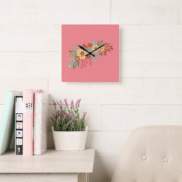 Relógio Quadrado Moderno Boho Floral Rosa