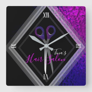 Relógio Quadrado Moderno Roxo e Negro de Salão na moda