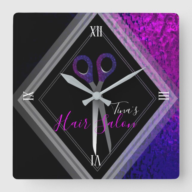 Relógio Quadrado Moderno Roxo e Negro de Salão na moda (Frente)
