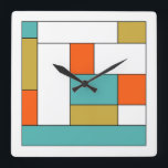 Relógio Quadrado Modo de Médio de Bloco de Cor Laranja Dourada Azul<br><div class="desc">Este fabuloso relógio moderno do século médio apresenta blocos de cores retangulares em azul-aqua,  ouro,  laranja,  branco e preto. Adicione diversão à sua parede!</div>